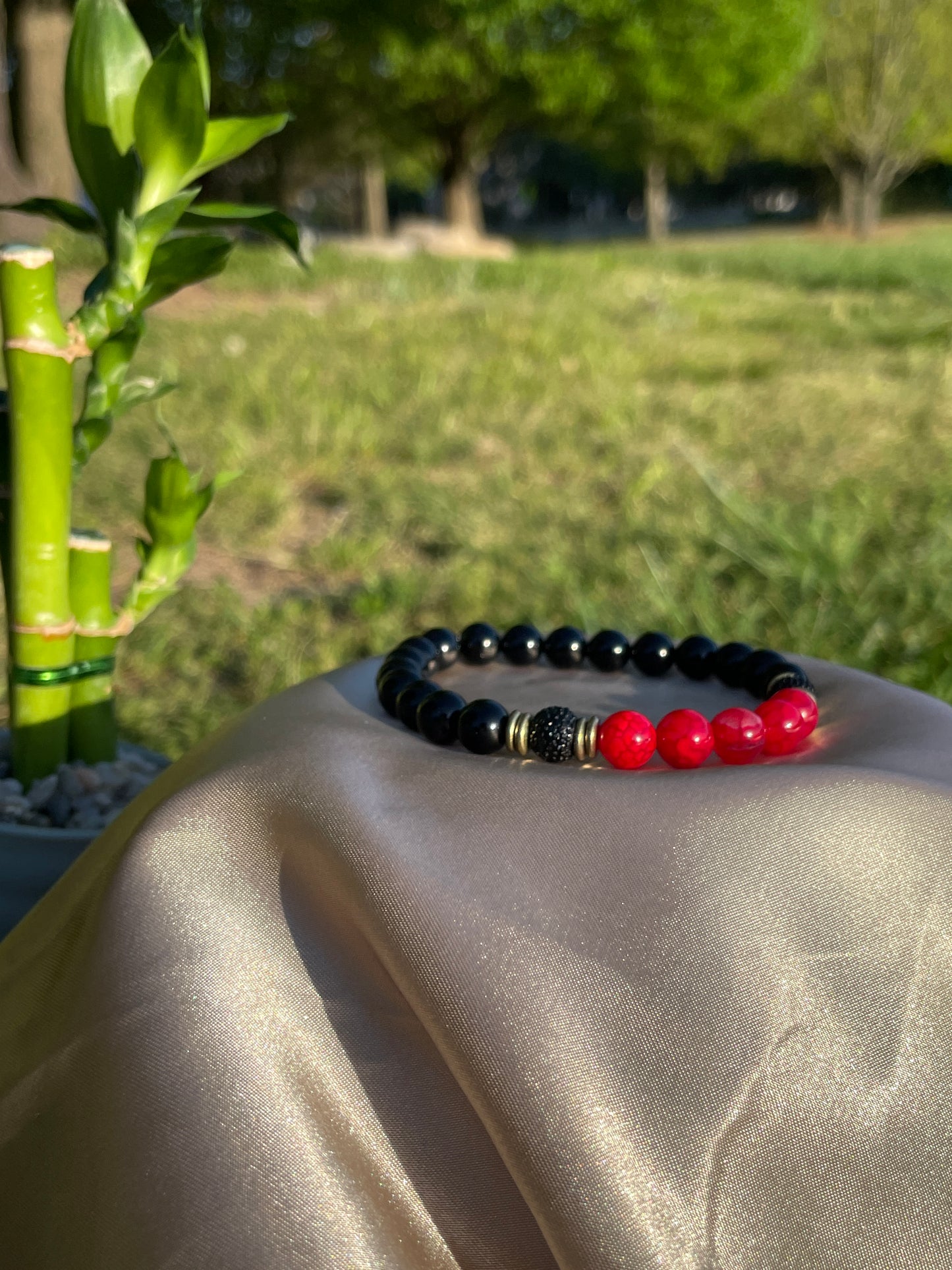 8mm Black Onyx & White Jade/Black CZ Bracelet
