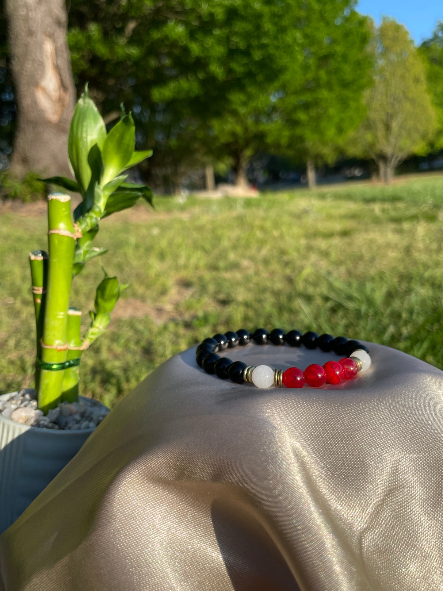 Black Onyx & White Jade/Black CZ Bracelet
