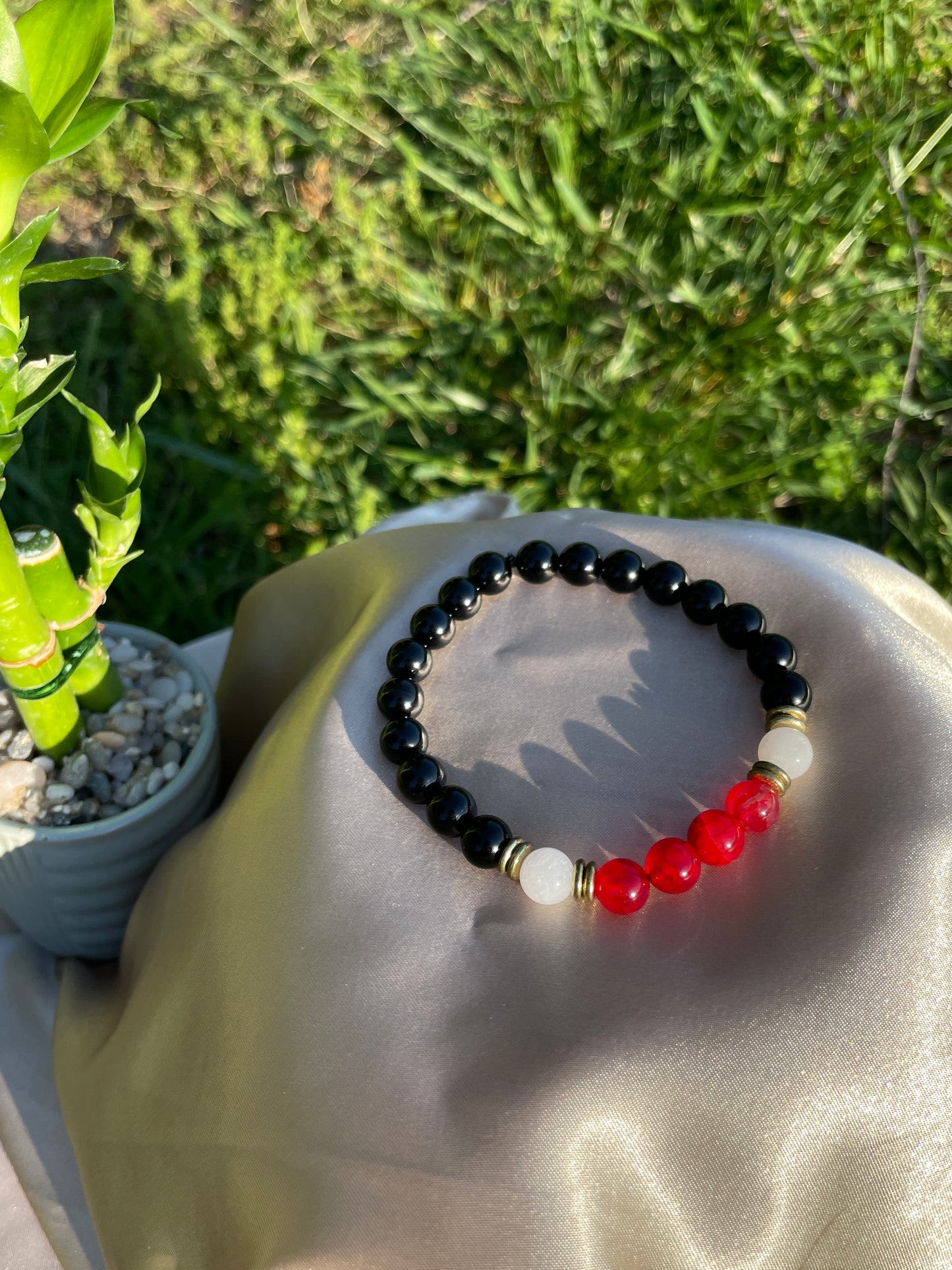 Black Onyx & White Jade/Black CZ Bracelet