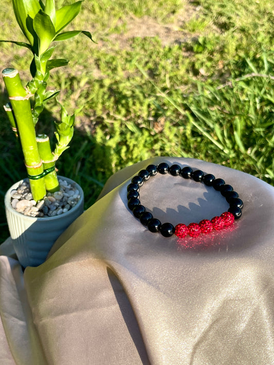 8mm Black Onyx & Red CZ Bracelet