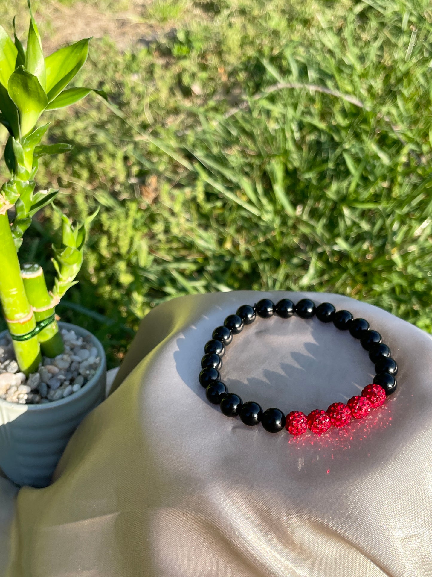 8mm Black Onyx & Red CZ Bracelet