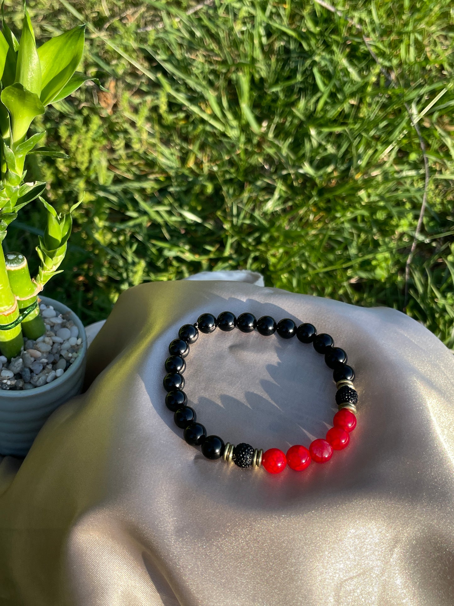 Black Onyx & White Jade/Black CZ Bracelet