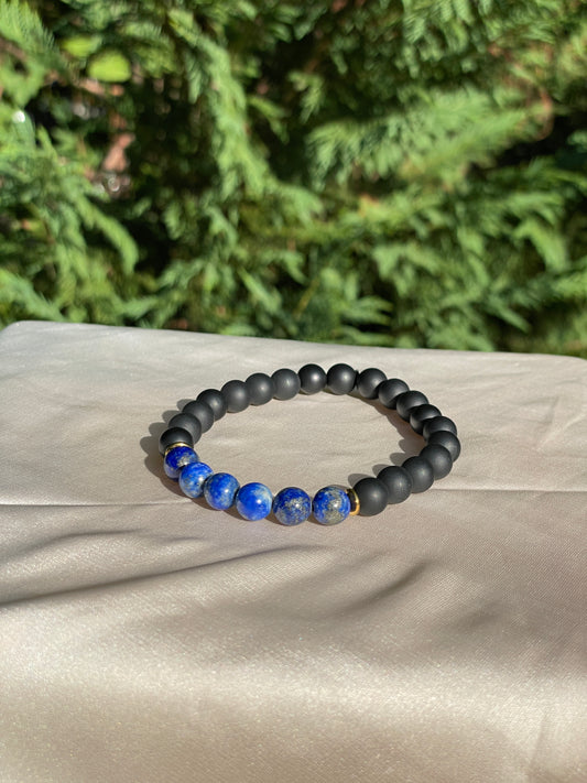 8mm Black onyx & Blue Lapis bracelet