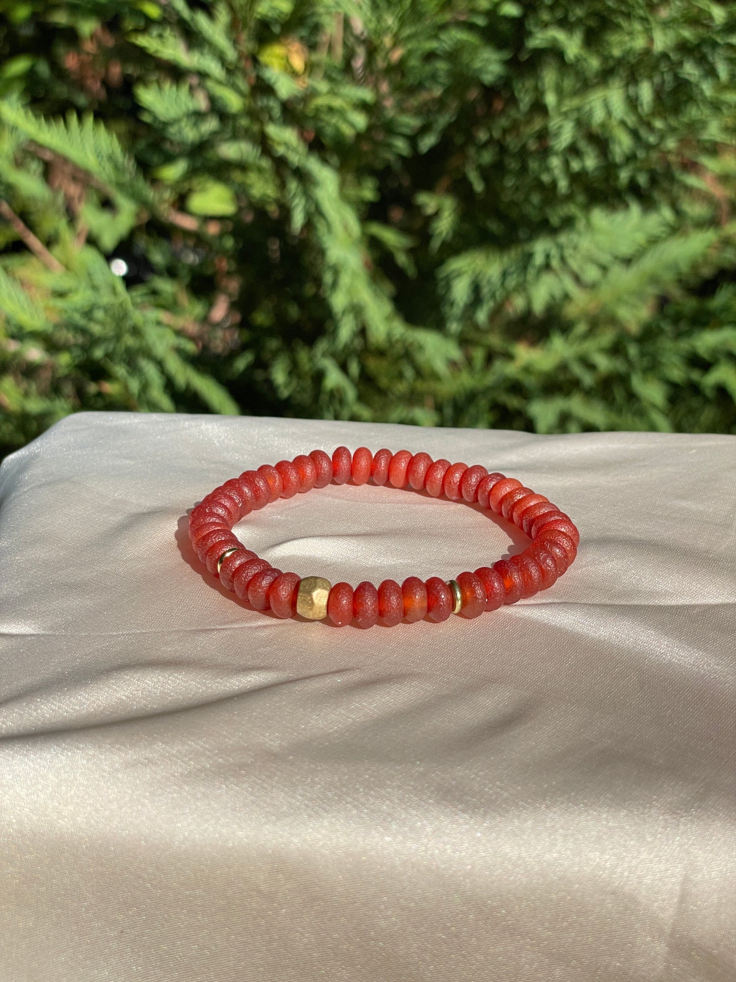 8mm Red Agate Rondelle Bracelet
