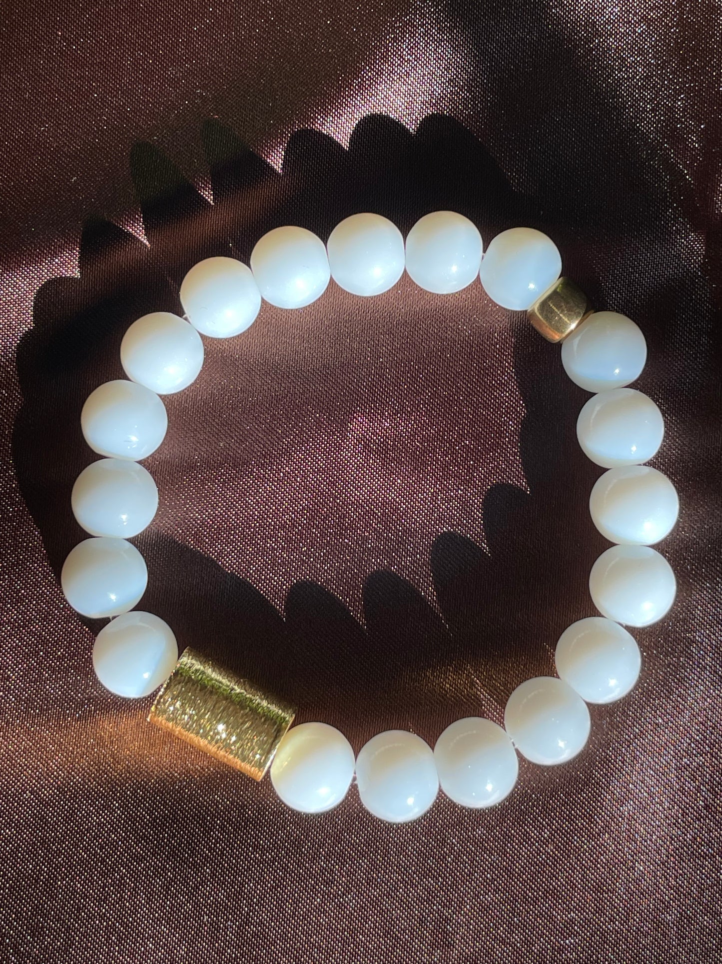 10mm White & twin brass bracelet