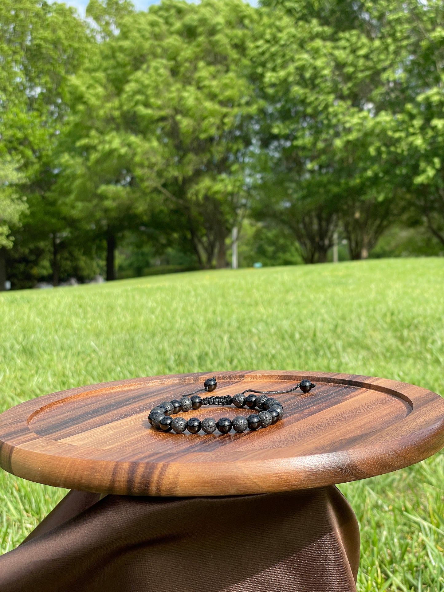 Black Onyx & Lava Stone sliding knot bracelet