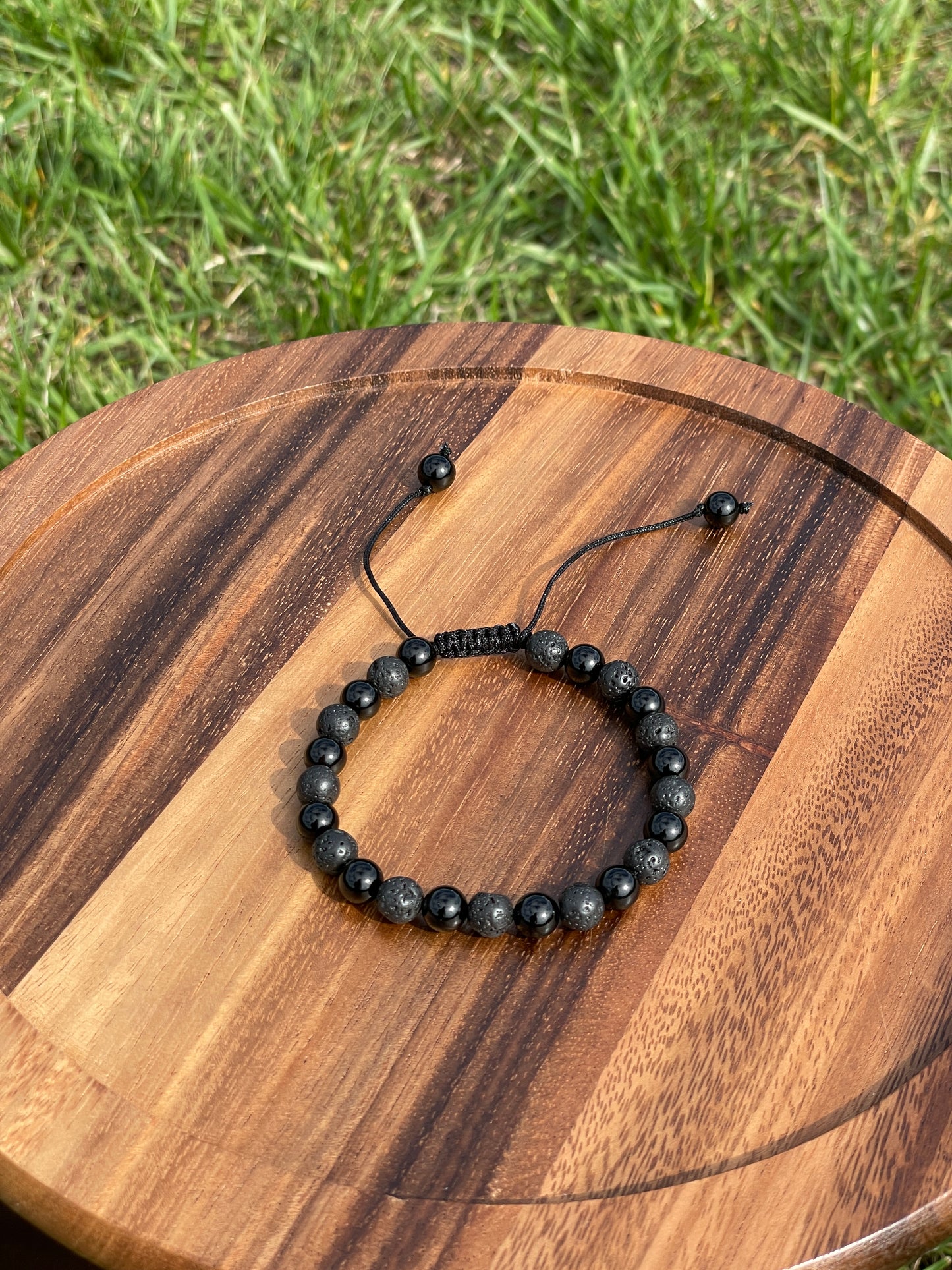 Black Onyx & Lava Stone sliding knot bracelet